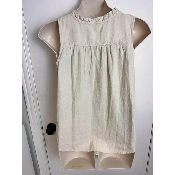 Sonoma PARADISE SAND BEIGE LINEN RUFFLE BUTTON FRONT TANK TOP size large #0817 - Picture 4 of 5